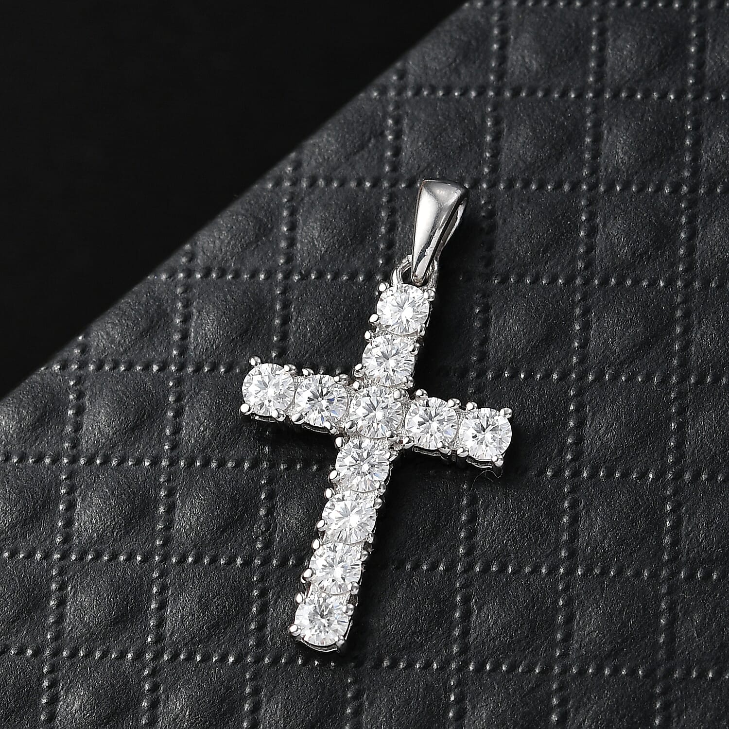 D'Joy Moissanite Cross Pendant in Platinum Overlay Sterling Silver 1.38 Ct.