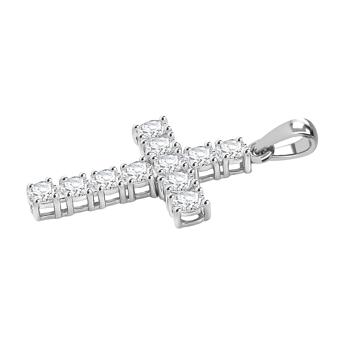 D'Joy Moissanite Cross Pendant in Platinum Overlay Sterling Silver 1.38 Ct.