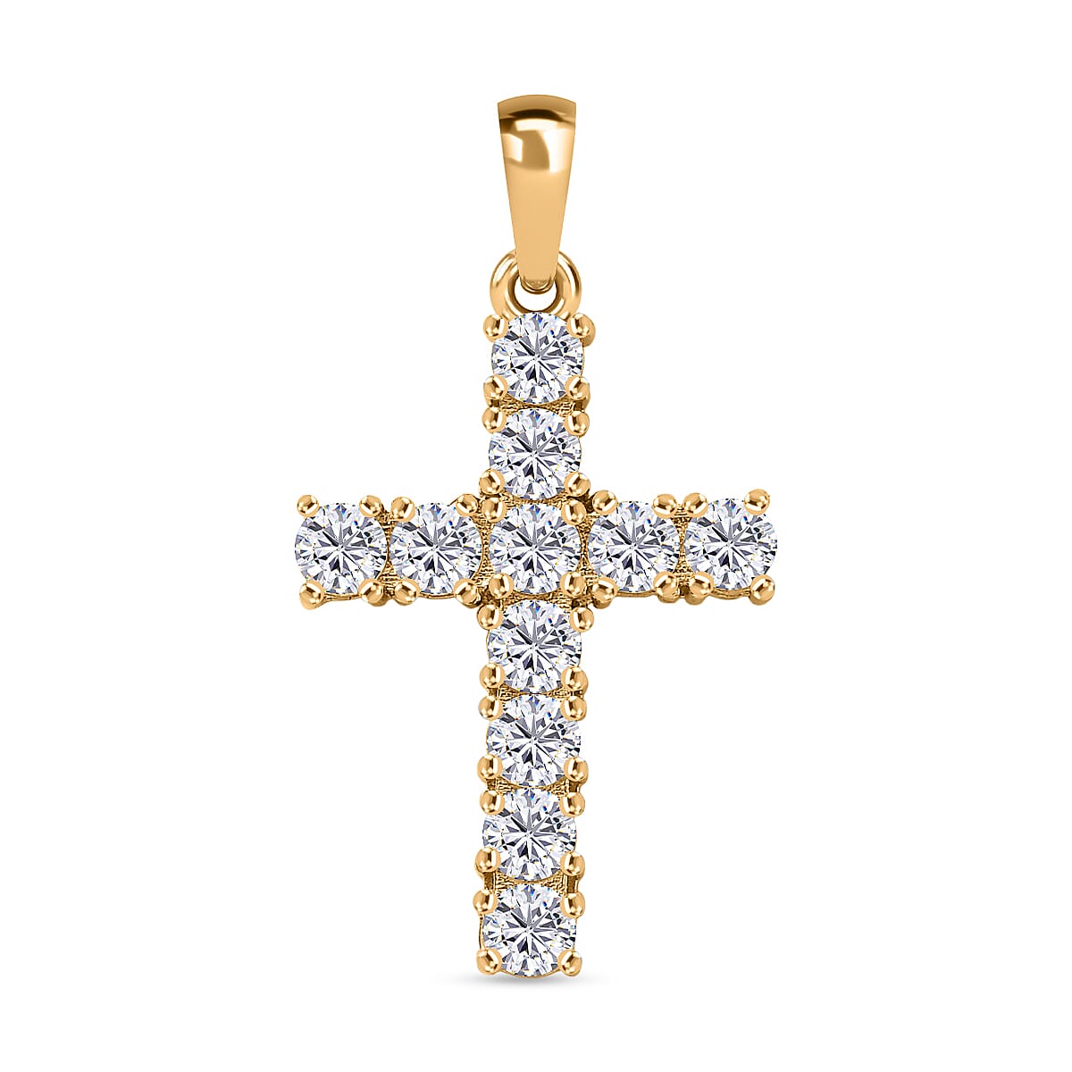 D'Joy Moissanite Cross Pendant in Yellow Gold Plated Sterling Silver 1.38 Ct.