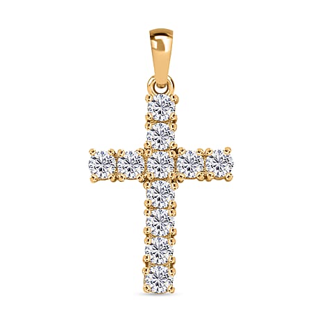 D'Joy Moissanite Cross Pendant in Yellow Gold Plated Sterling Silver 1.38 Ct.