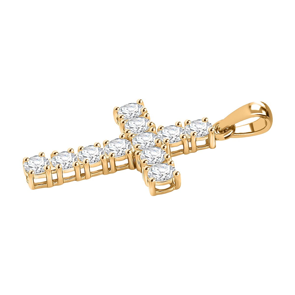 D'Joy Moissanite Cross Pendant in Yellow Gold Plated Sterling Silver 1.38 Ct.