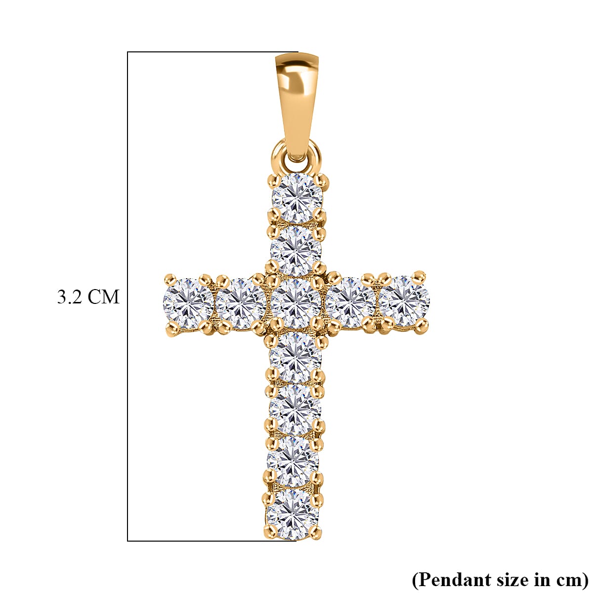 D'Joy Moissanite Cross Pendant in Yellow Gold Plated Sterling Silver 1.38 Ct.