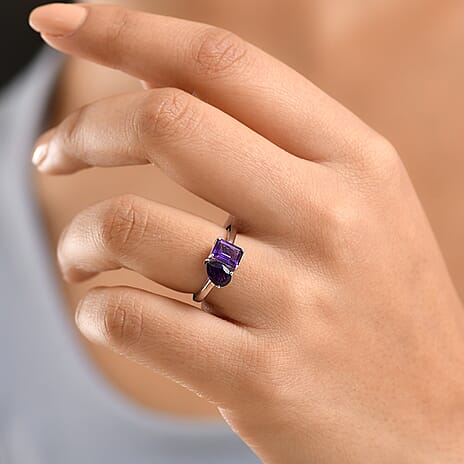 African Amethyst Toi et Moi Ring in Platinum Overlay Sterling Silver  1.65 Ct.