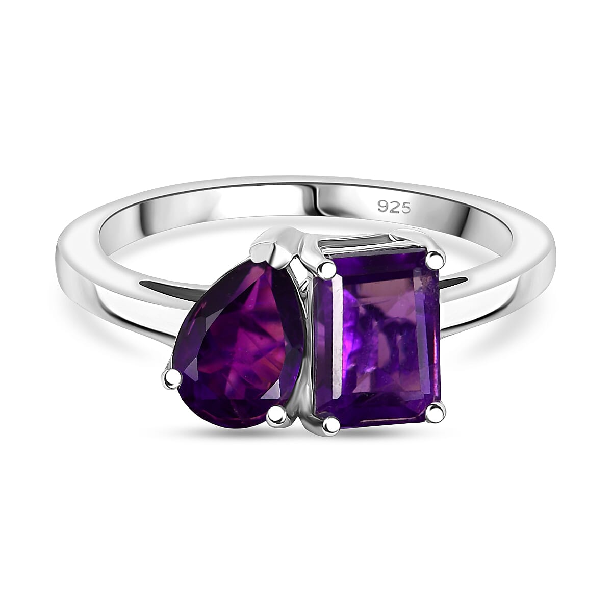 African Amethyst Toi et Moi Ring in Platinum Overlay Sterling Silver 1.65 Ct.