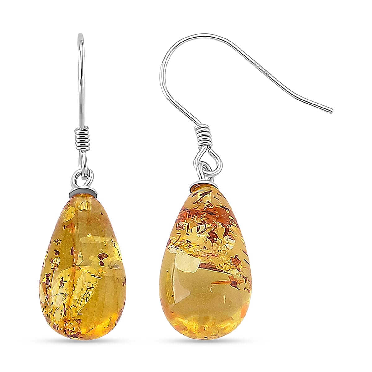 D'Joy Amber Drop Earring with Hook in Rhodium Overlay Sterling Silver