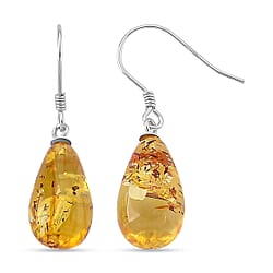 D'Joy Amber Drop Earring with Hook in Rhodium Overlay Sterling Silver