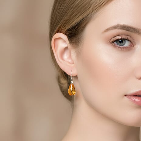D'Joy Amber Drop Earring with Hook in Rhodium Overlay Sterling Silver