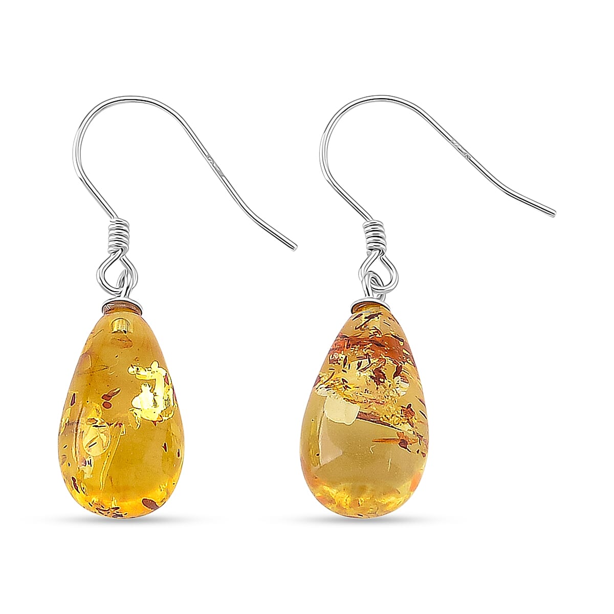 D'Joy Amber Drop Earring with Hook in Rhodium Overlay Sterling Silver