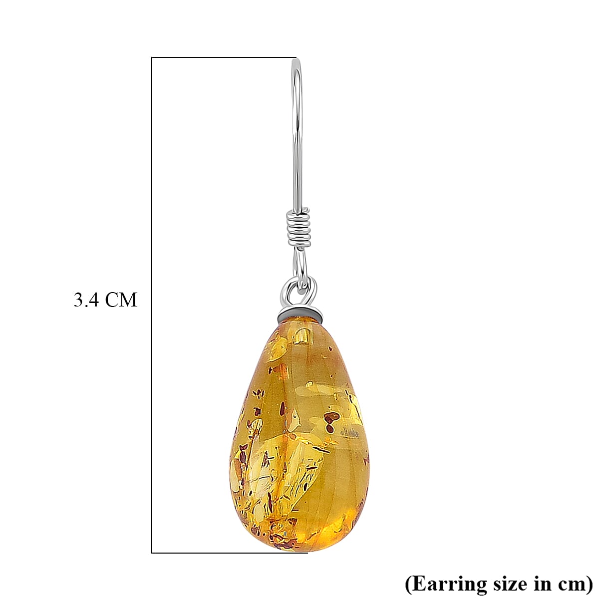 D'Joy Amber Drop Earring with Hook in Rhodium Overlay Sterling Silver