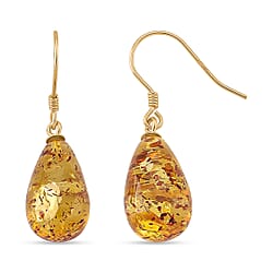 D'Joy Amber Drop Earring with Hook in Rhodium Overlay Sterling Silver
