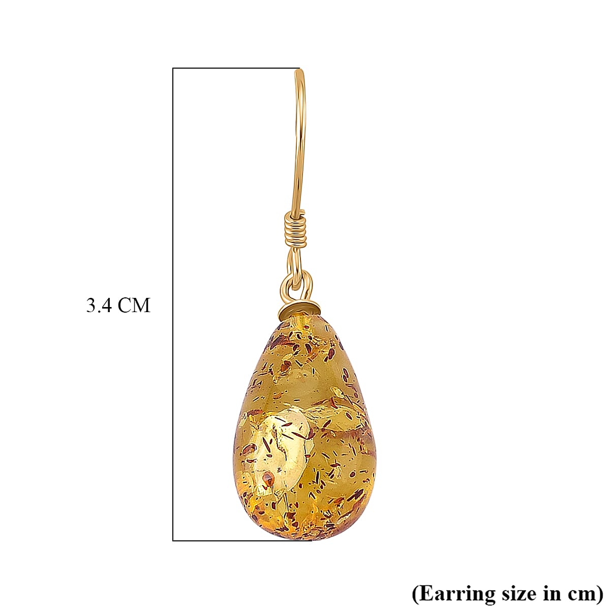 D'Joy Amber Drop Earring with Hook in Yellow Gold Plated Sterling Silver