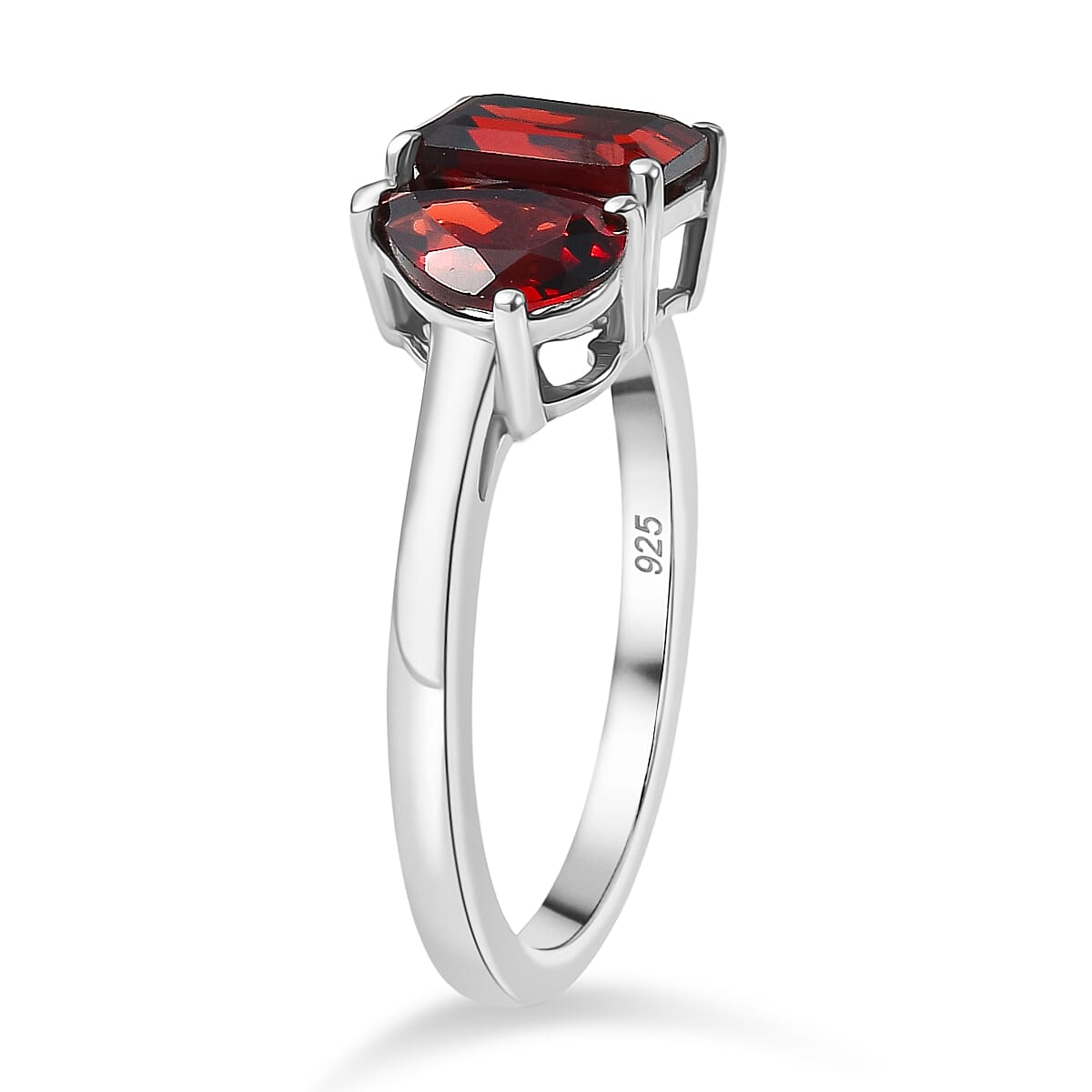Red Garnet Solitaire Ring in Platinum Overlay Sterling Silver 2.36 Ct.