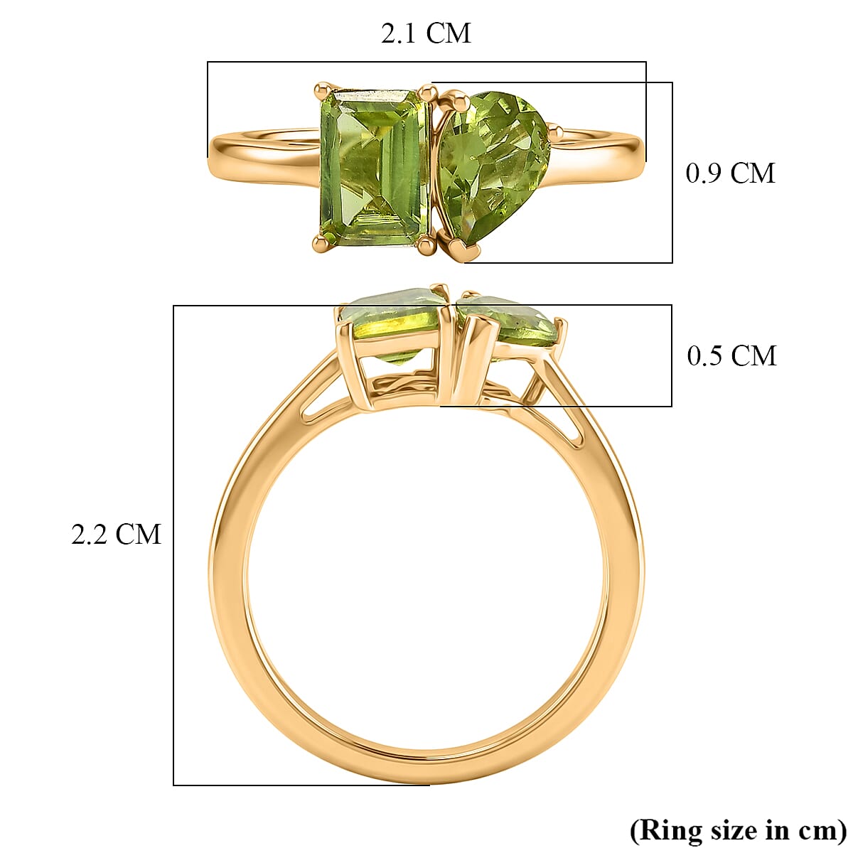 Peridot Solitaire Ring in Yellow Gold Plated Sterling Silver 1.71 Ct.