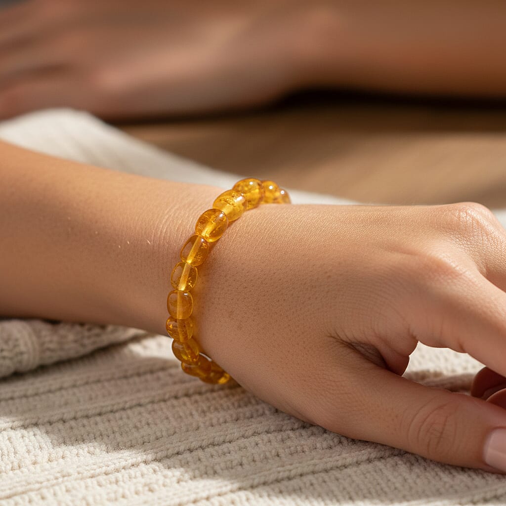Amber Beads Stretchable Bracelet (Size - 7) 20.00 Ct.