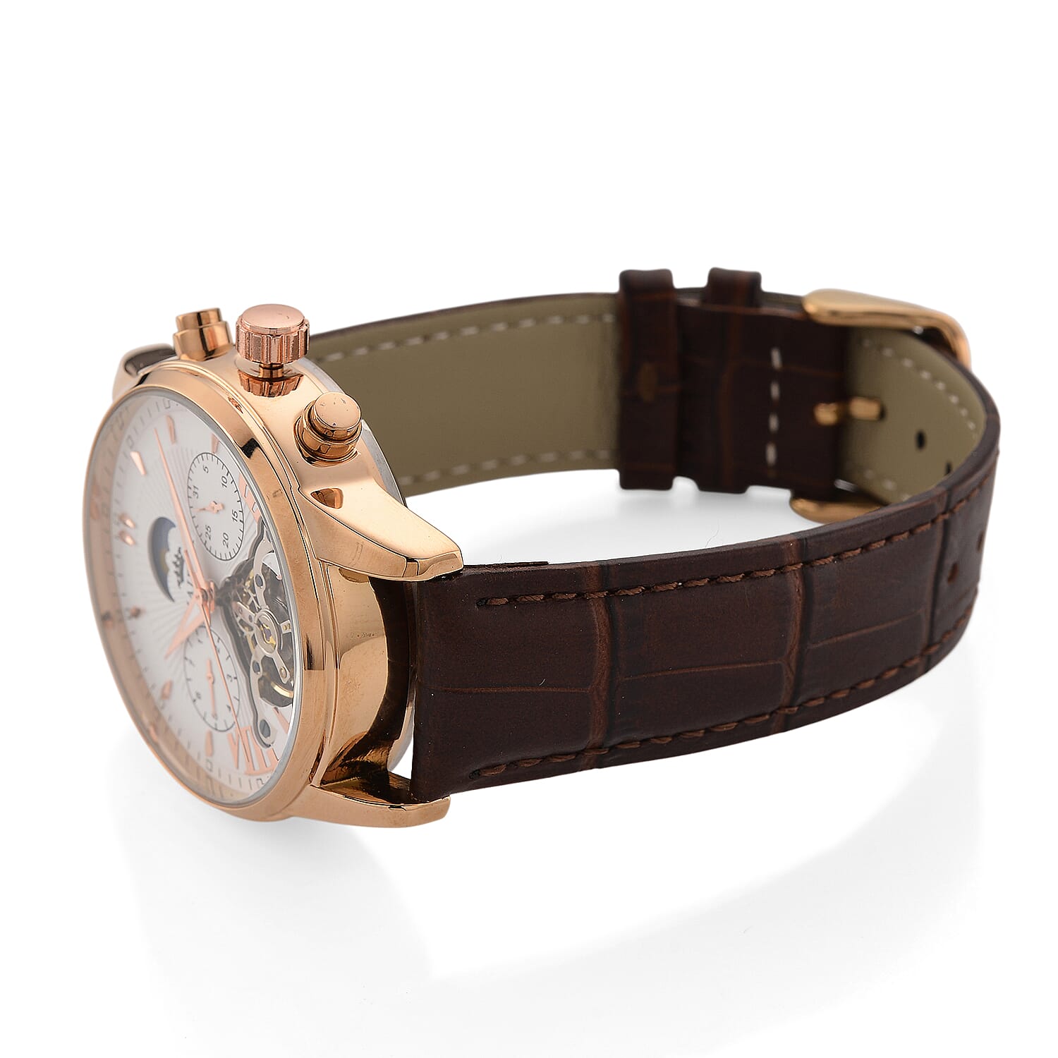 MAJESTY Limited Edition ENIGMATIC Automatic 3ATM Mens Watch with Rose Gold dial Brown Leather Strap With Day-Night Indicator