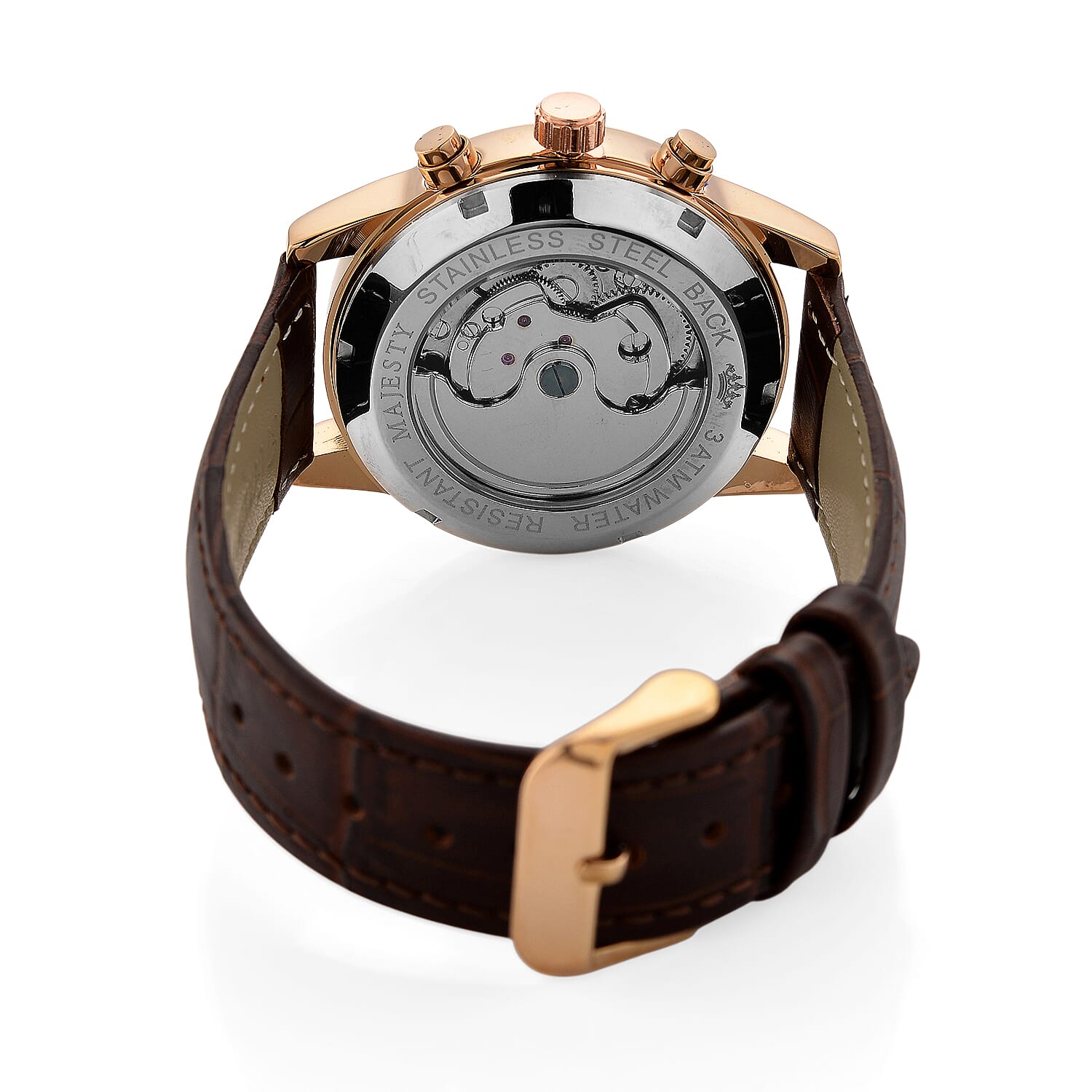 MAJESTY Limited Edition ENIGMATIC Automatic 3ATM Mens Watch with Rose Gold dial Brown Leather Strap With Day-Night Indicator