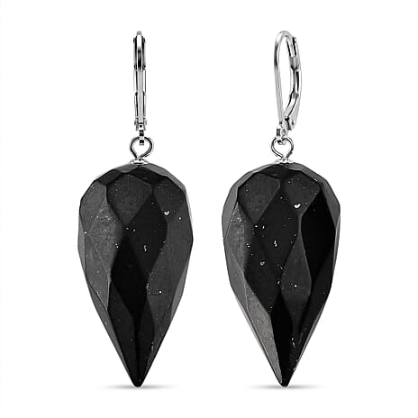 Natural Shungite Faceted Drop Earrings with Lever Back 65.00 Ct.