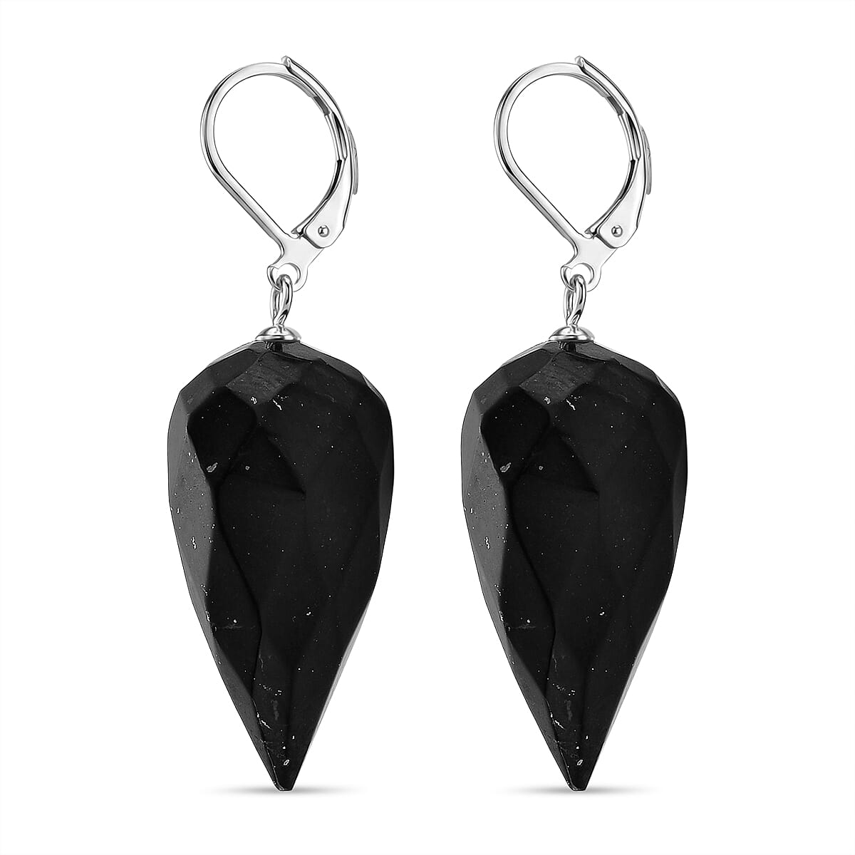 Natural Shungite Faceted Drop Earrings with Lever Back 65.00 Ct.