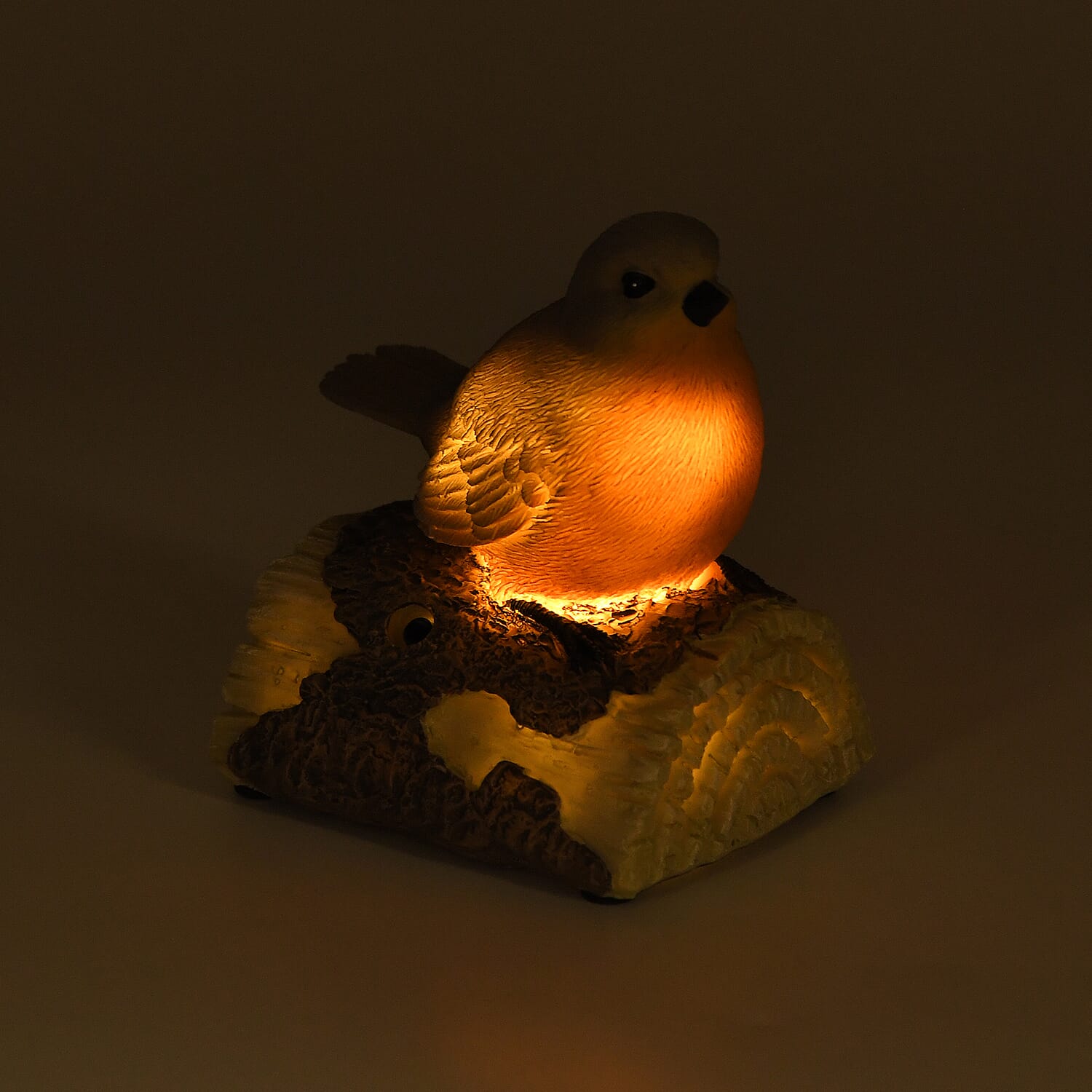 Resin Chirping Bird Garden Figurine - Motion Activated Singing and Warm White LED (95x68x100mm)