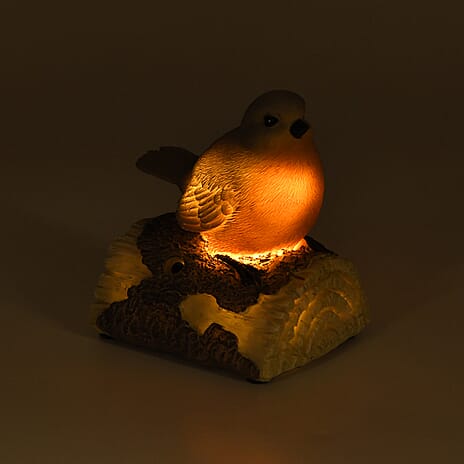Resin Chirping Bird Garden Figurine - Motion Activated Singing and Warm White LED (95x68x100mm)