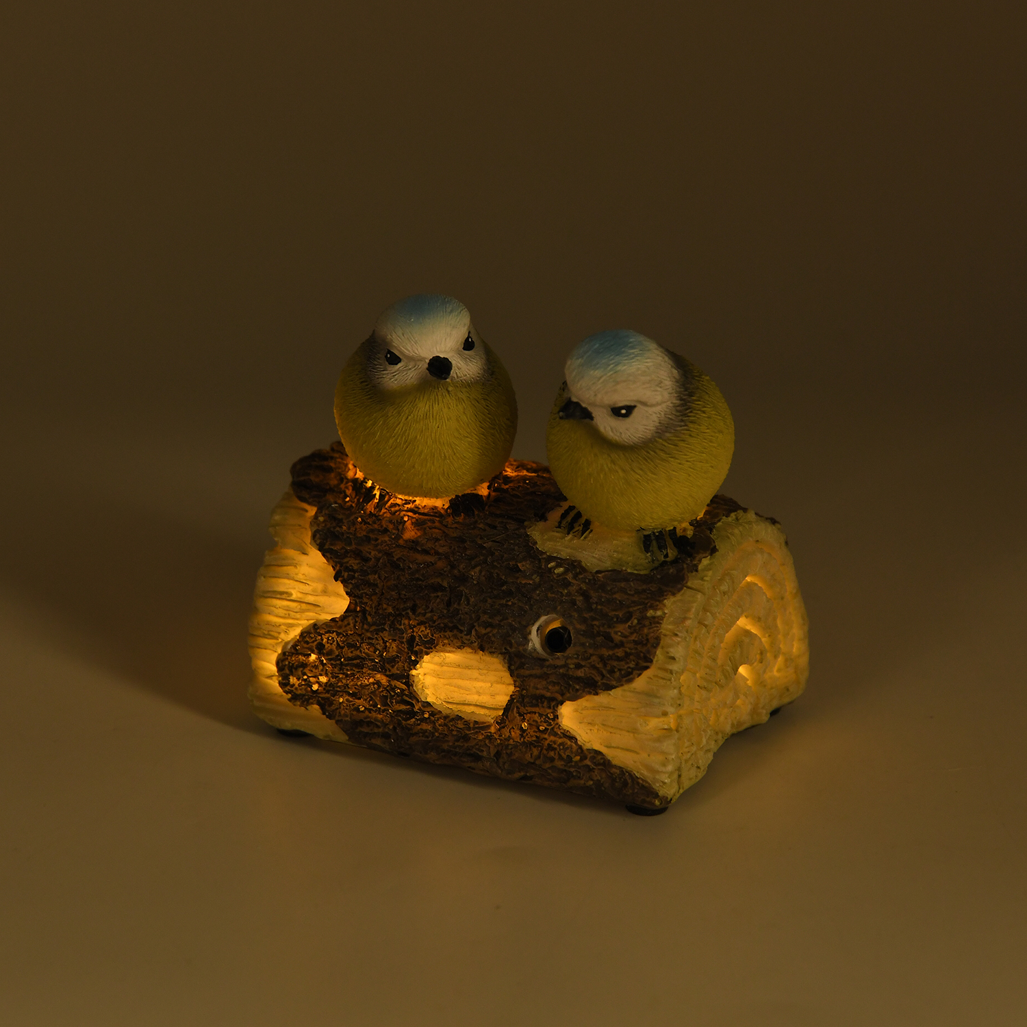Resin Chirping Birds Garden Figurine - Motion Activated Singing and Warm White LED (100x70x94mm)