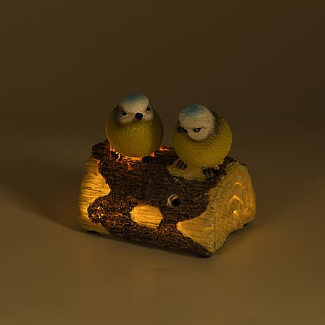 Resin Chirping Birds Garden Figurine - Motion Activated Singing and Warm White LED (100x70x94mm)