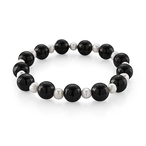 Natural Shungite & White Fresh Water Pearl Beads Adjustable Bracelet (Size 7-7.5) 100.00 Ct.