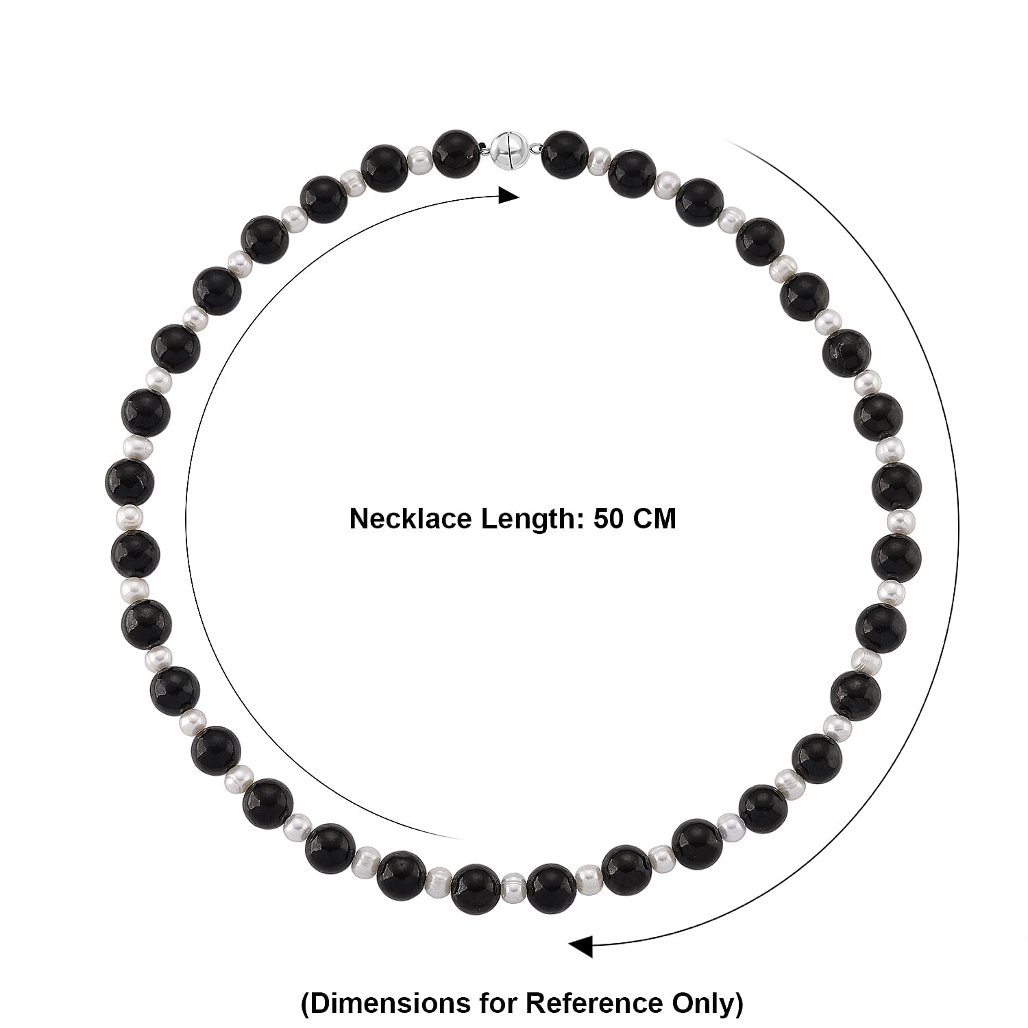 D'Joy Natural Shungite & White Fresh Water Pearl Beads Necklace (Size - 20) with Magnetic Lock in Rhodium Overlay Sterling Silver 250.00 Ct.