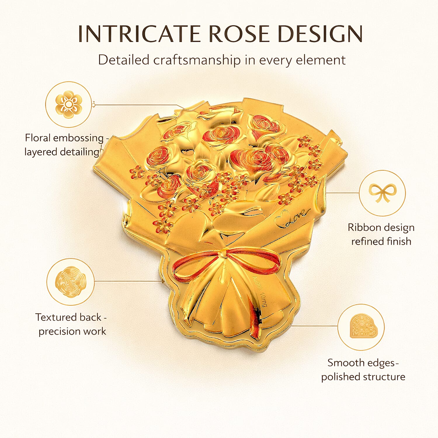 24K Gold (99.9% Purity) Two Tone Luxury Rose Bouquet With Presentation Book