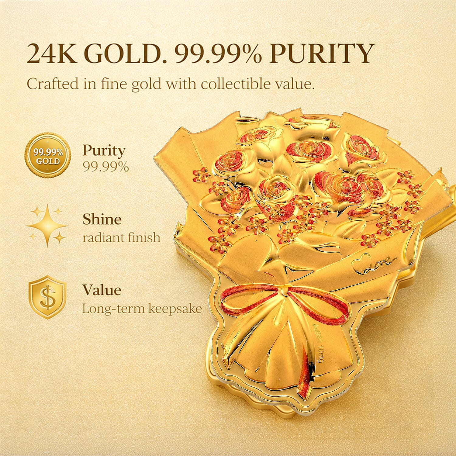 24K Gold (99.9% Purity) Two Tone Luxury Rose Bouquet With Presentation Book