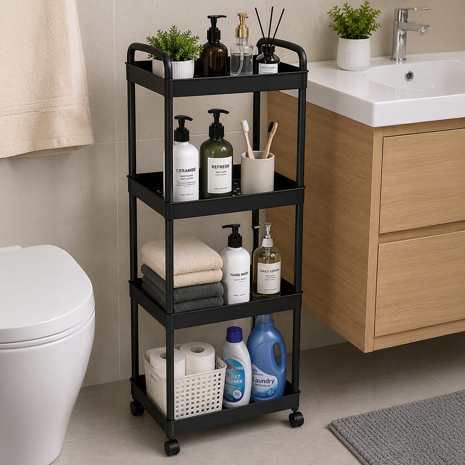 Patterned Organiser (Size 30x20x83 cm) - Black - White