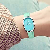GAMAGES OF LONDON Dreamy Diamond Swiss Quartz 3ATM WR Turquoise Blue Dial & Steel Case Ladies Watch with Teal Leather Strap