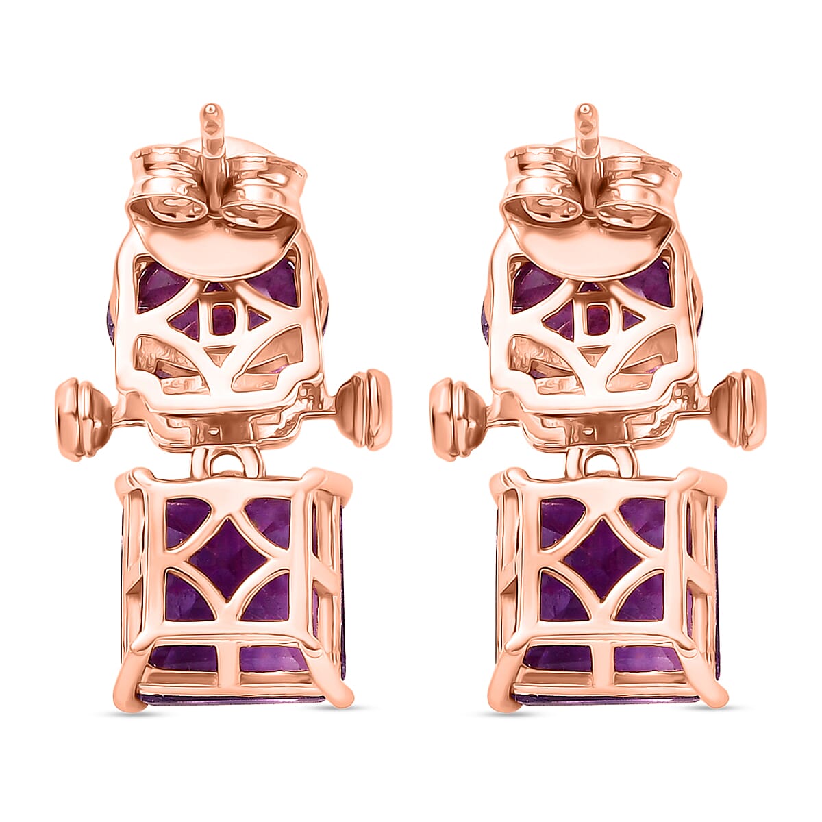 D'Joy Rose De France Amethyst & White Zircon Dangling Earring with Push Back in Rose Gold Plated Sterling Silver 8.00 Ct.