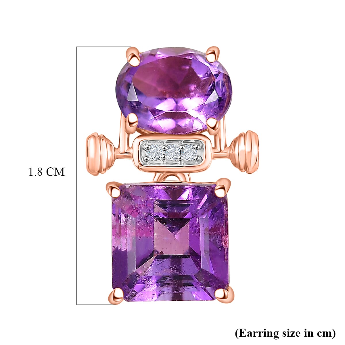 D'Joy Rose De France Amethyst & White Zircon Dangling Earring with Push Back in Rose Gold Plated Sterling Silver 8.00 Ct.