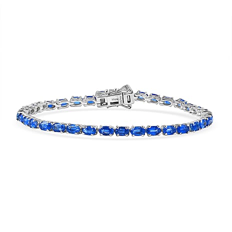 D'Joy AAA Natural Kashmir Kyanite Bracelet (Size - 7.5) with GB Lock Box in Rhodium Overlay Sterling Silver 12.35 Ct.