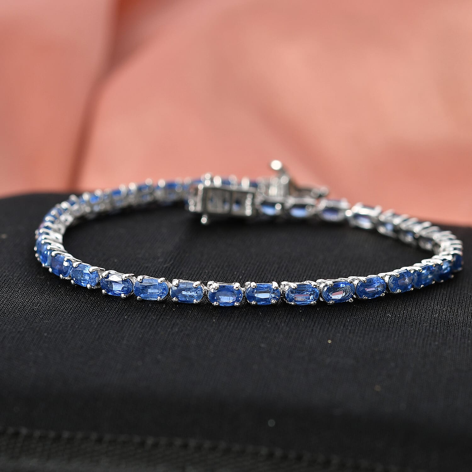 D'Joy AAA Natural Kashmir Kyanite Bracelet (Size - 7.5) with GB Lock Box in Rhodium Overlay Sterling Silver 12.35 Ct.