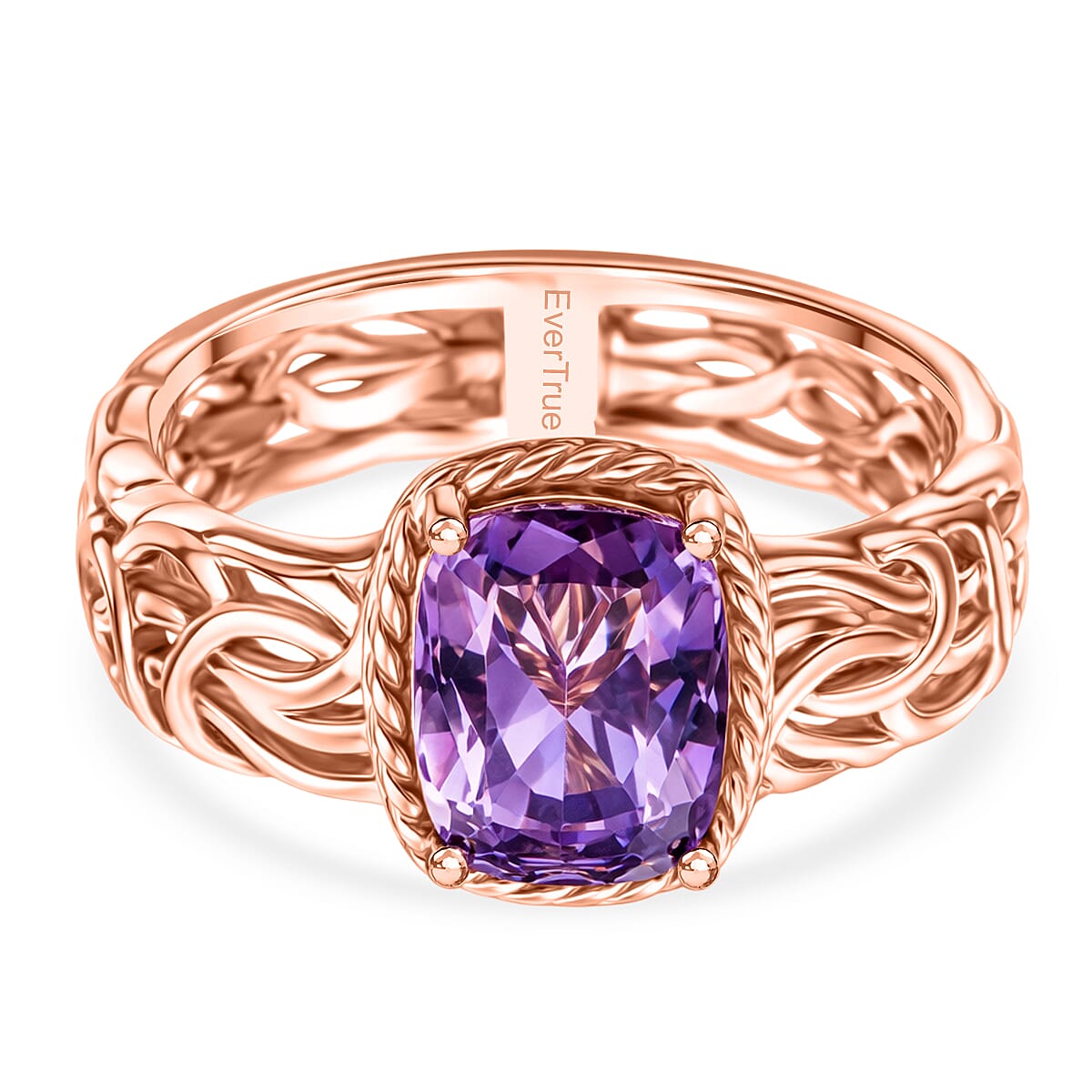 EverTrue Rose De France Amethyst Solitaire Ring in Rose Gold Tone 2.20 Ct.