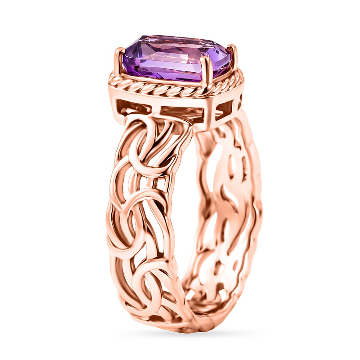 EverTrue Rose De France Amethyst Solitaire Ring in Rose Gold Tone 2.20 Ct.