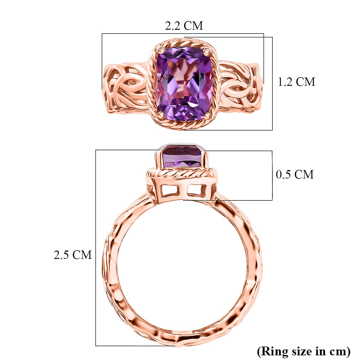 EverTrue Rose De France Amethyst Solitaire Ring in Rose Gold Tone 2.20 Ct.