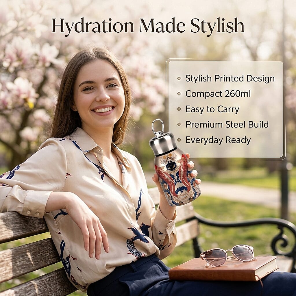 Livmore - Insulated Bottle Made Of 316L Stainless Steel With Double Wall And Koi And Lotus Design - For Hot And Cold Drinks - 260mL
