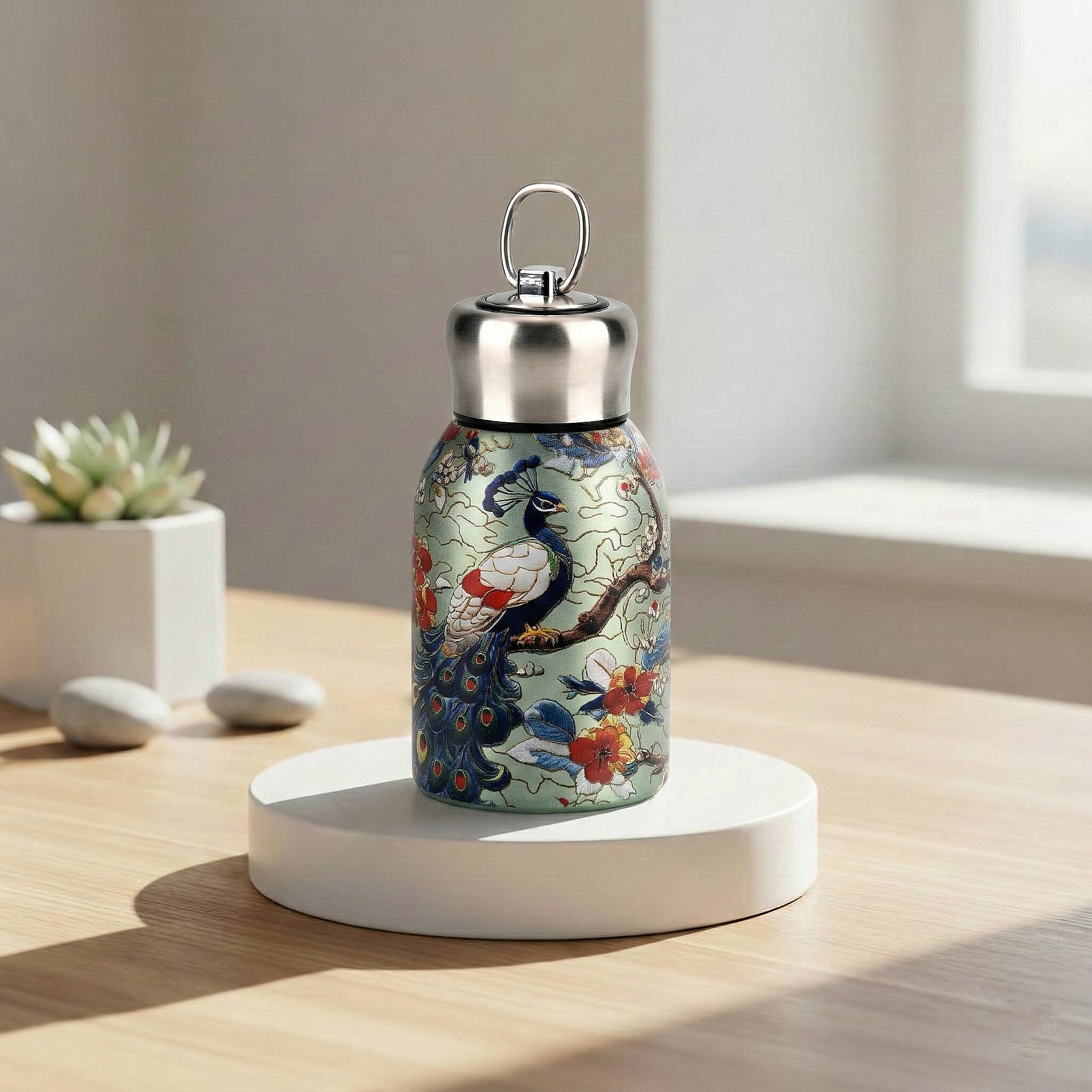 Livmore - Insulated Bottle Made Of 316L Stainless Steel With Double Wall And Peacock Design - For Hot And Cold Drinks - 260mL