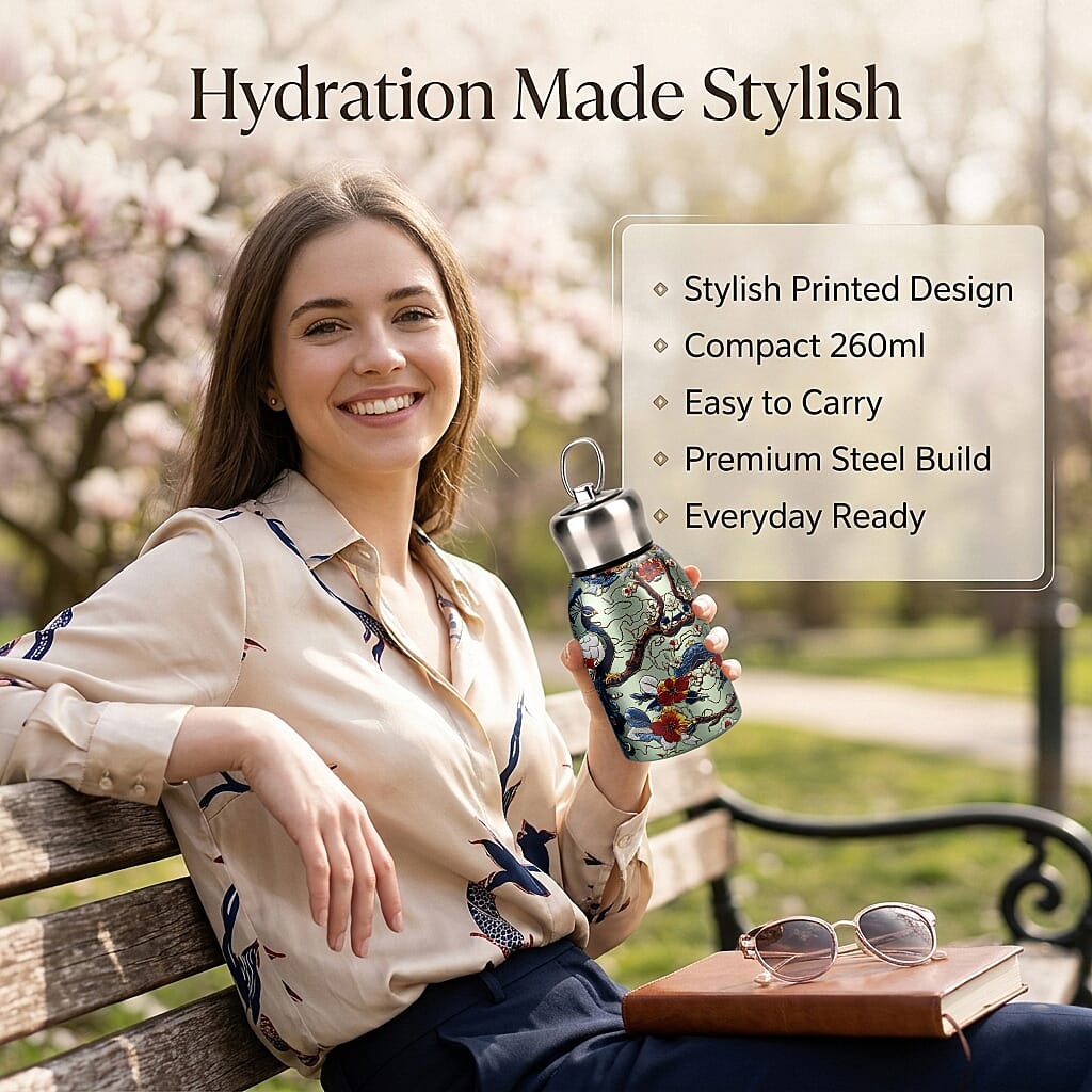 Livmore - Insulated Bottle Made Of 316L Stainless Steel With Double Wall And Peacock Design - For Hot And Cold Drinks - 260mL