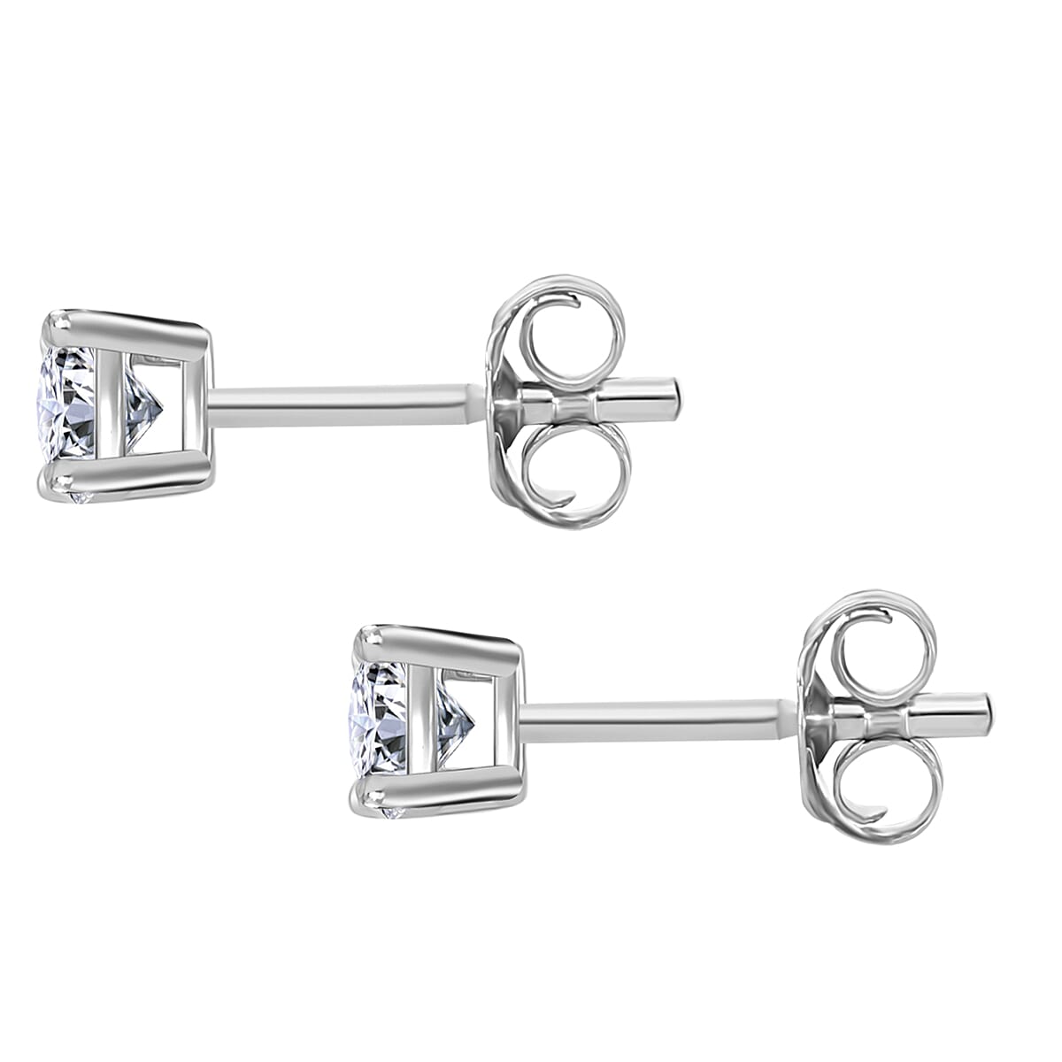 Moissanite Solitaire Stud Push Post Earring in Rhodium Overlay Sterling Silver