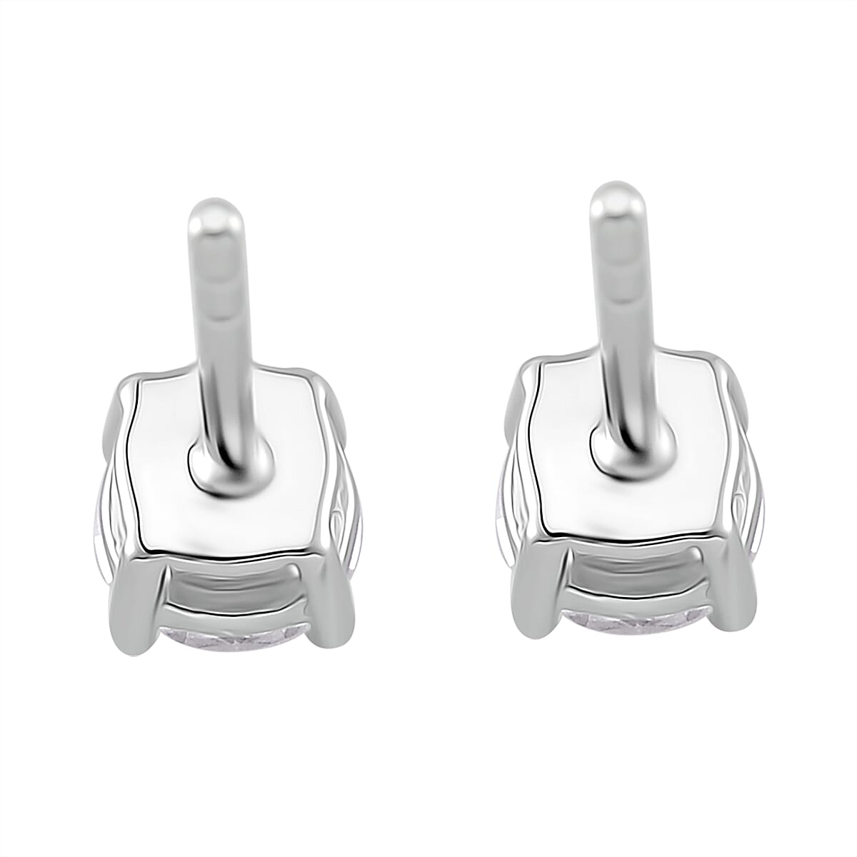 Moissanite Solitaire Stud Push Post Earring in Rhodium Overlay Sterling Silver