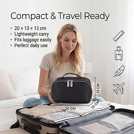 Genuine Leather Luxury Compact Cosmetic Travel Bag - Black