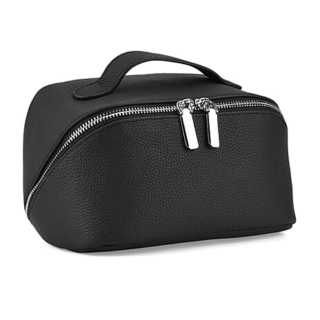 Genuine Leather Luxury Compact Cosmetic Travel Bag - Black