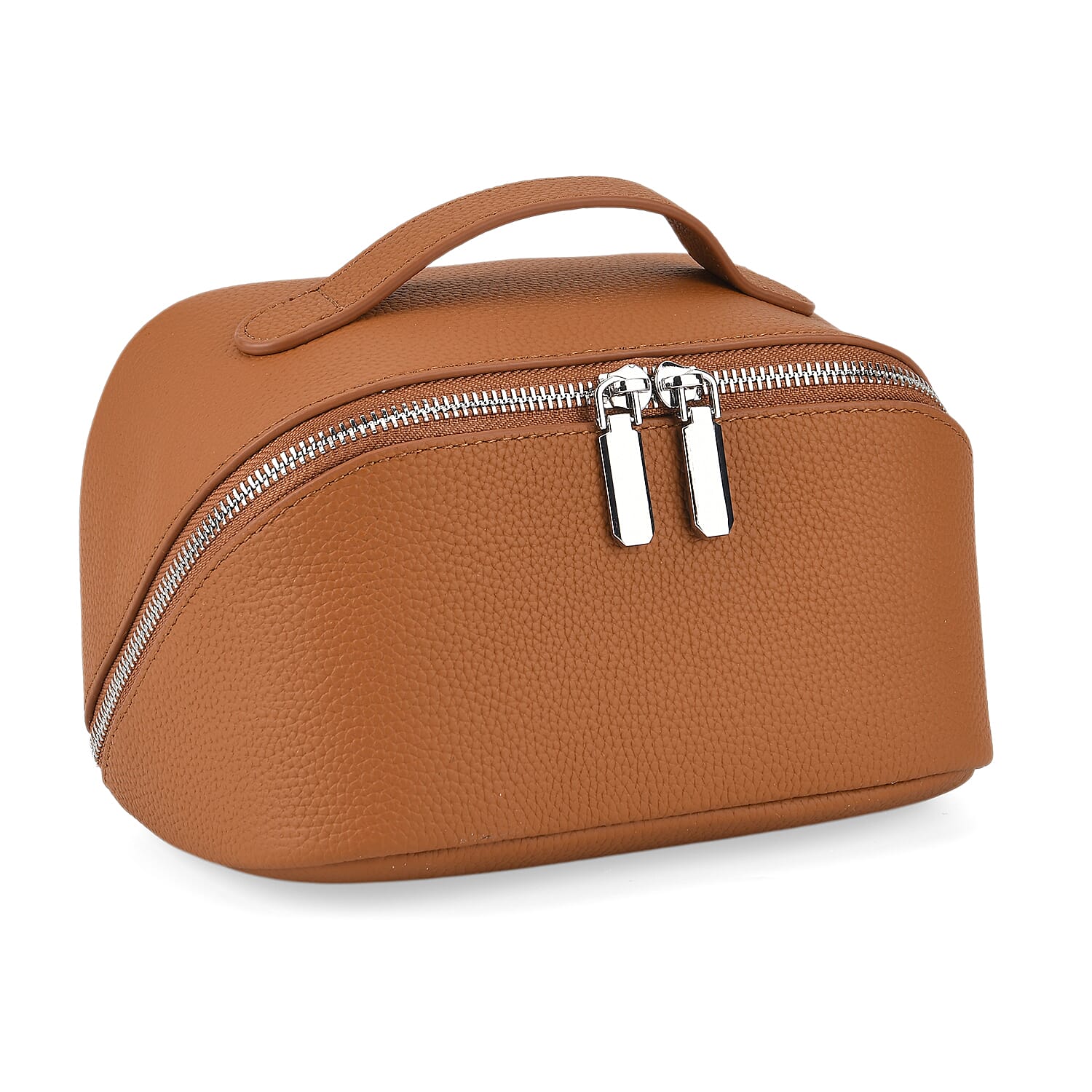 Genuine Leather Luxury Compact Cosmetic Travel Bag - Tan