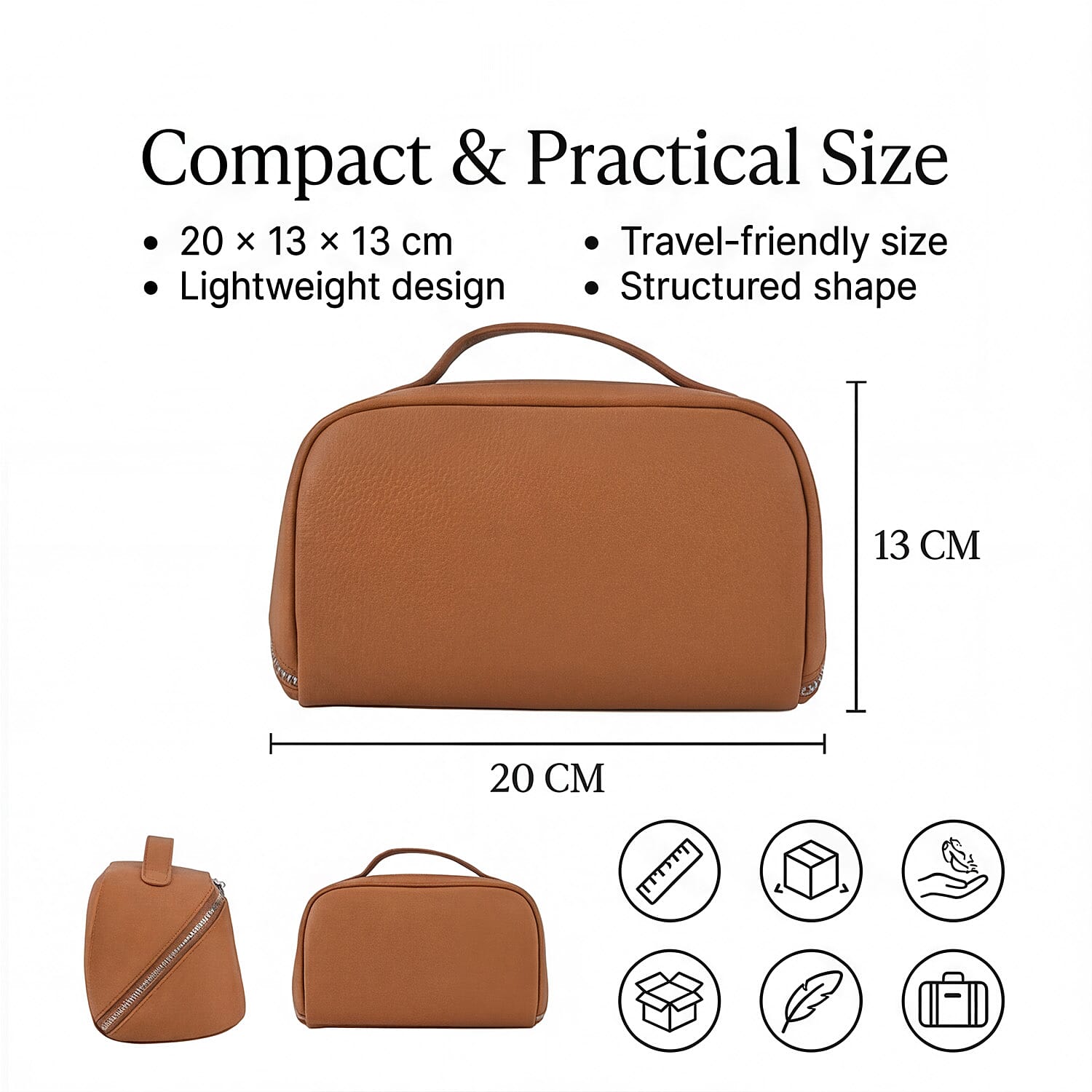 Genuine Leather Luxury Compact Cosmetic Travel Bag - Tan