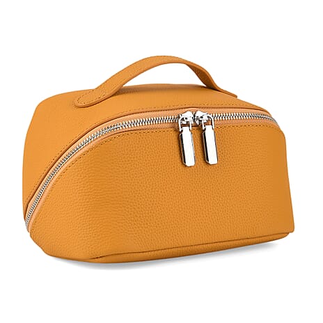 Genuine Leather Luxury Compact Cosmetic Travel Bag - Yellow