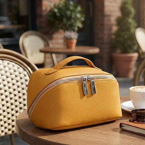 Genuine Leather Luxury Compact Cosmetic Travel Bag - Yellow